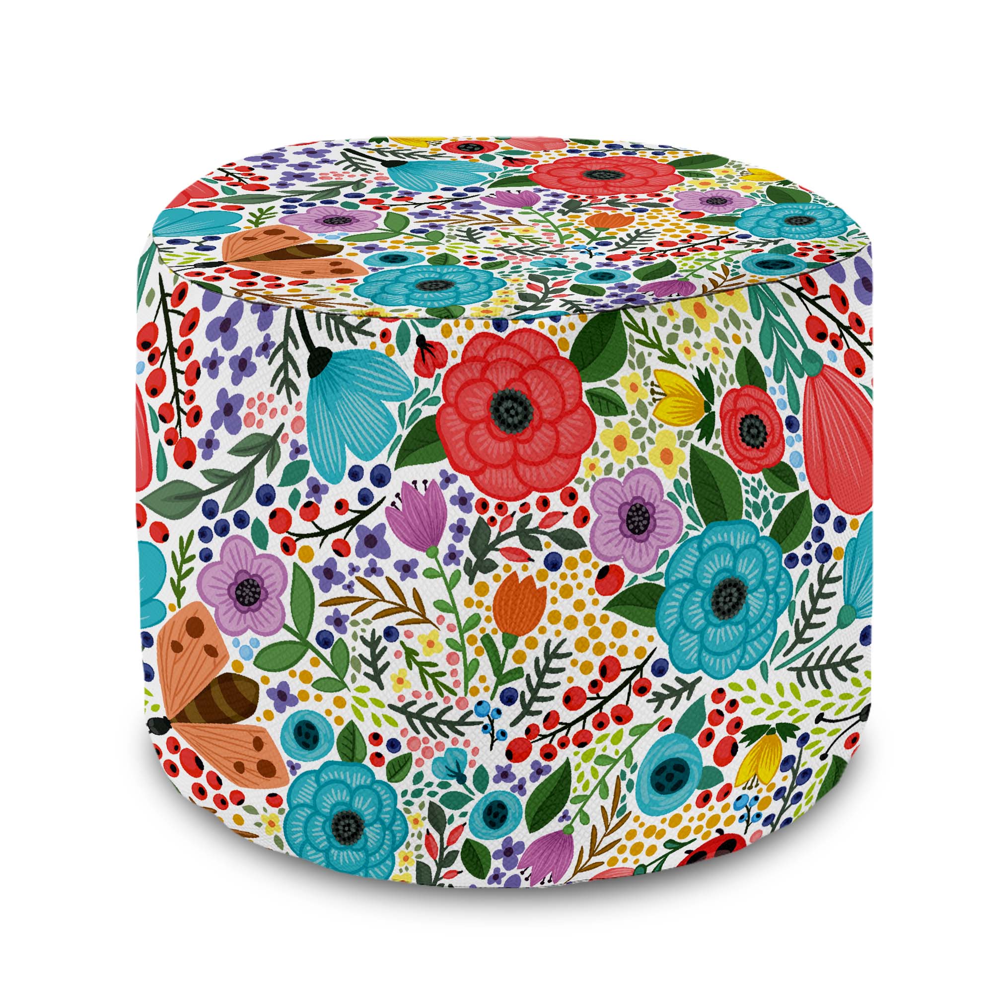 Round pouf footstool Spring Flowers