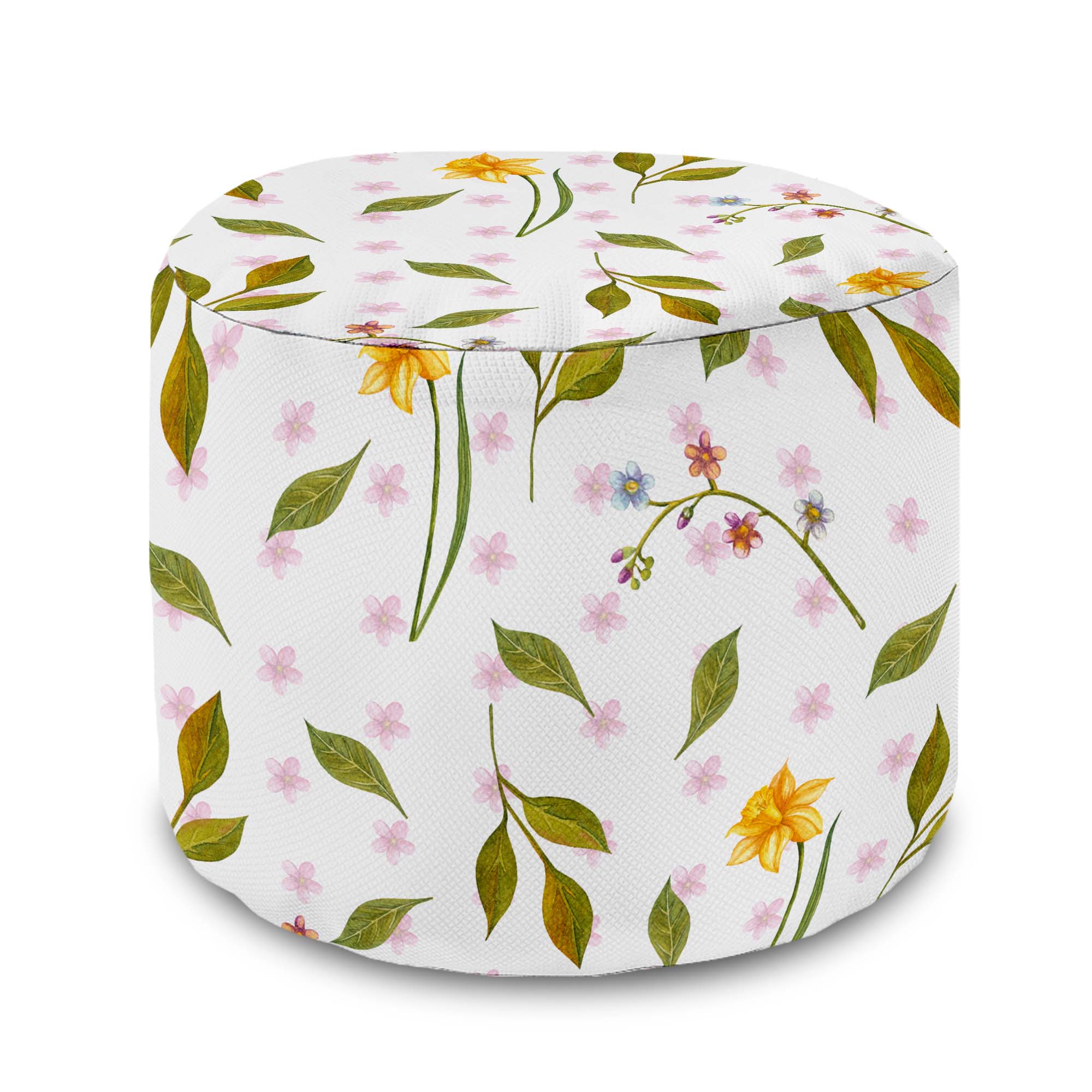Round Pouf Footstool Spring Pattern-Velvet