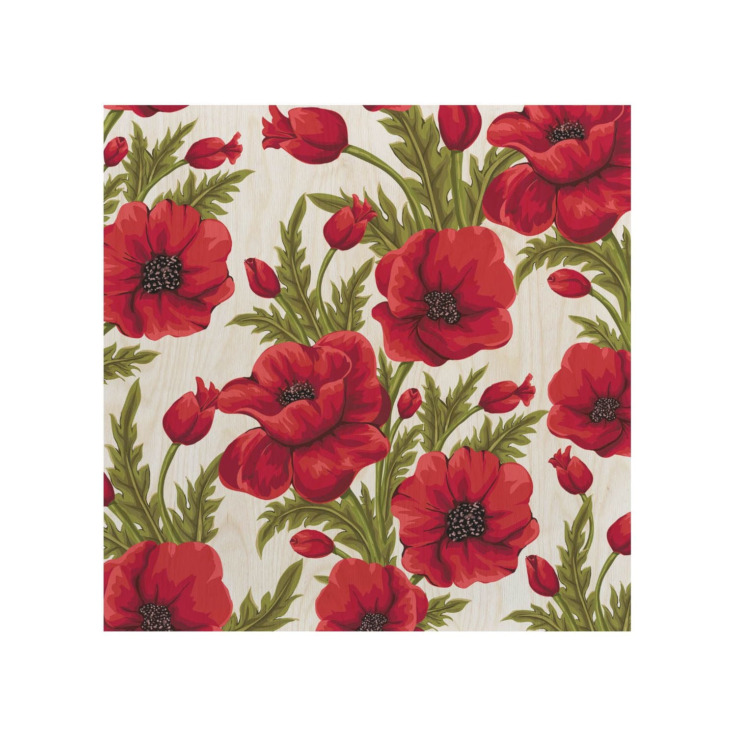 Holztisch Rote Mohnblumen-50x50 CM