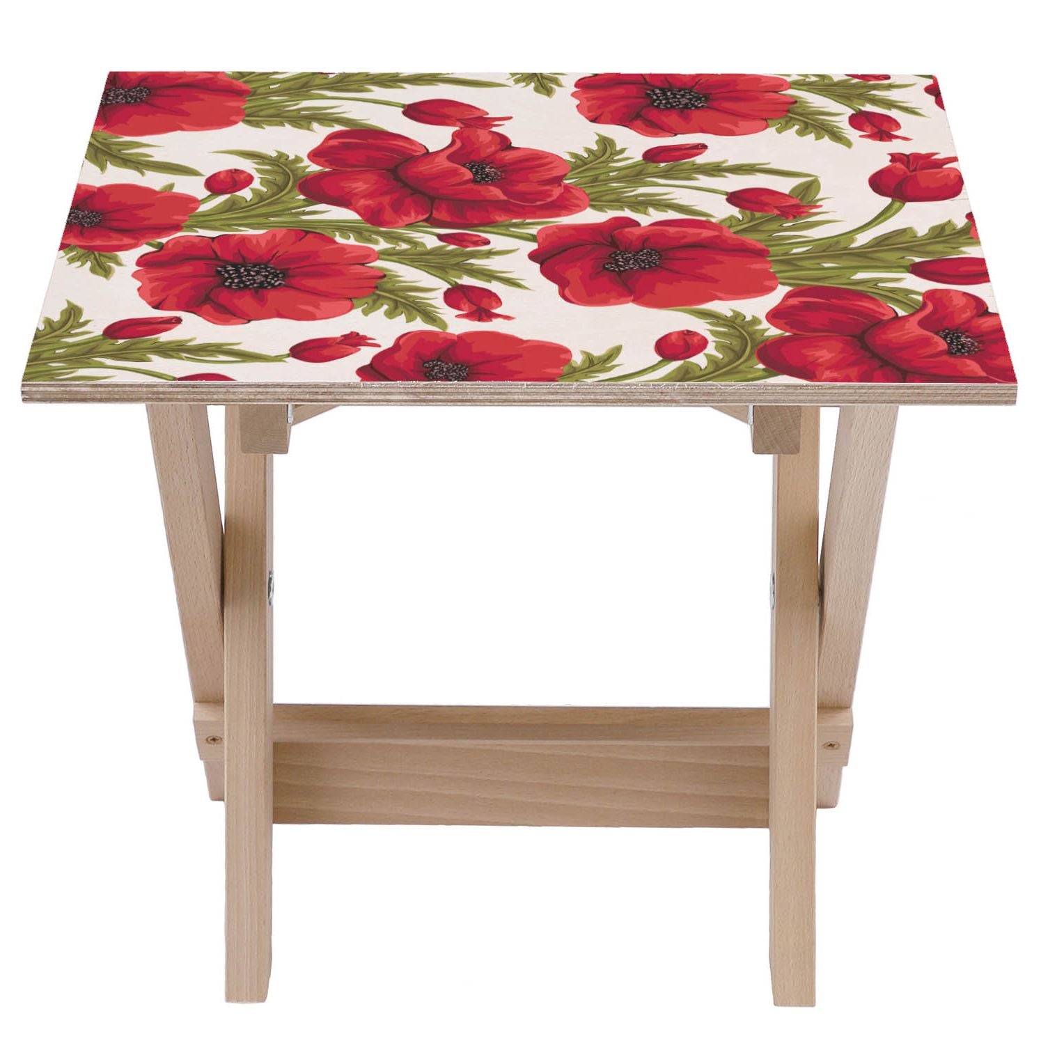 Holztisch Rote Mohnblumen-50x50 CM
