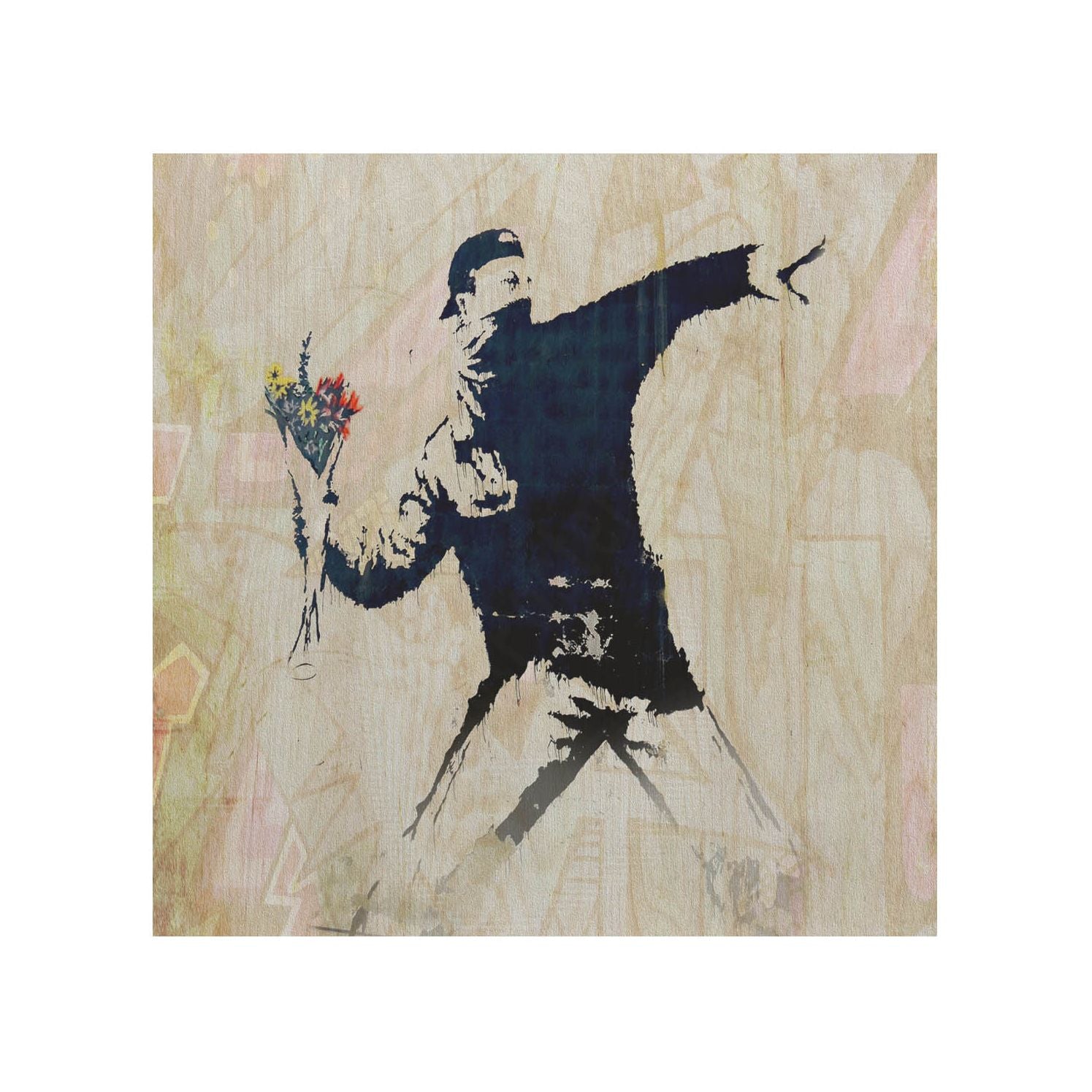 Drevený stolík Kvetinový bombardér-50x50 CM