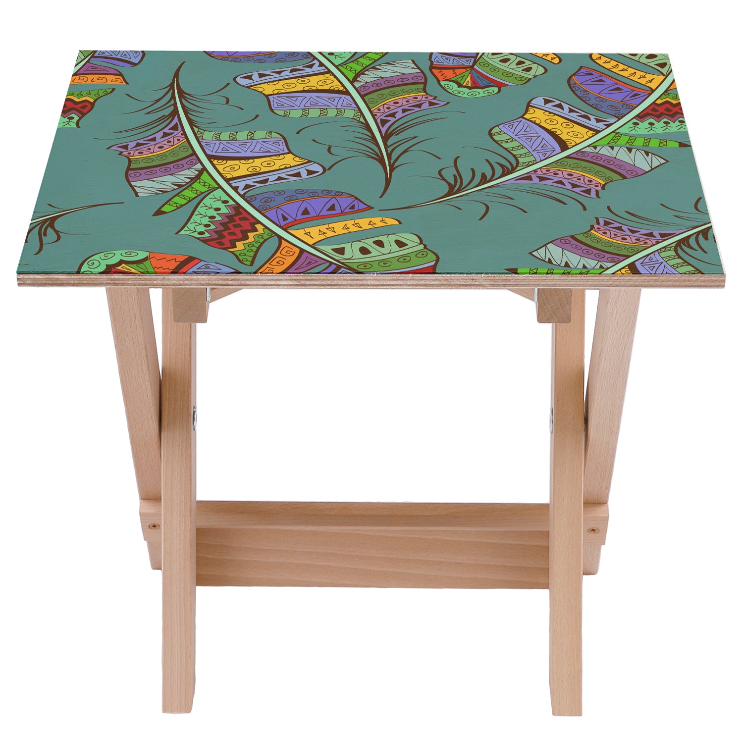 Wooden Table Colorful on Turquoise-50x50 CM