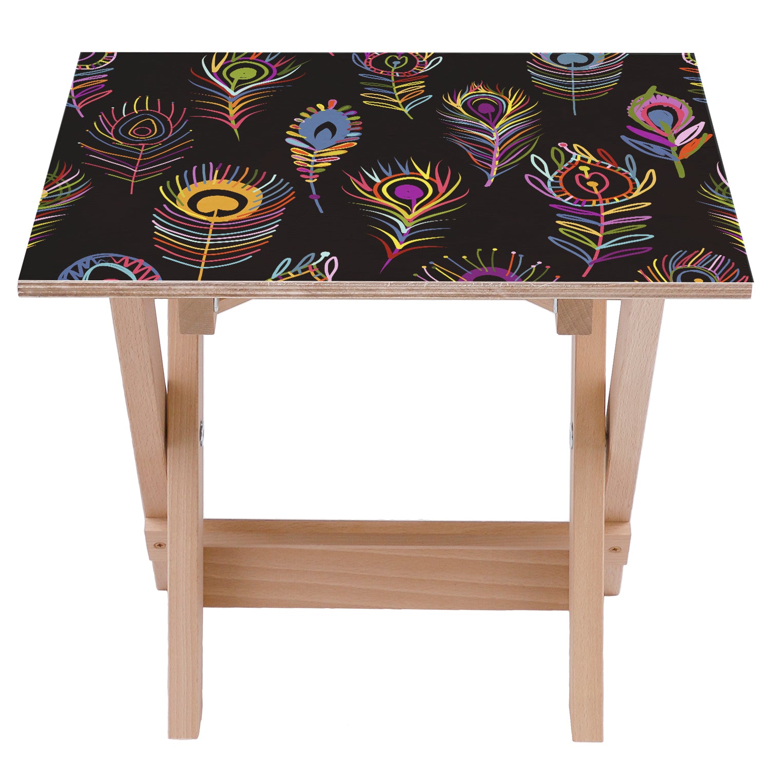 Wooden Table Colorful Peacock Eyes-50x50 CM
