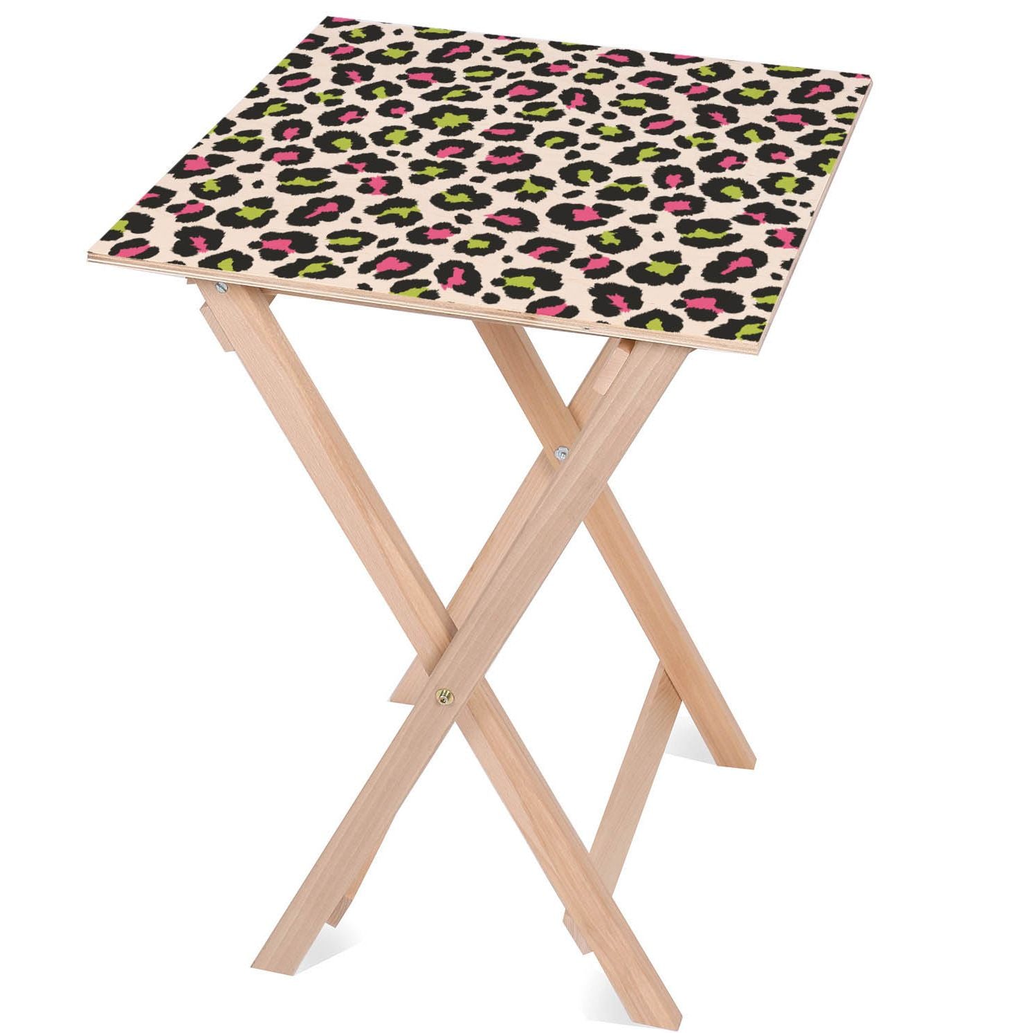 Holztisch Bunter Leopard-50x50 CM