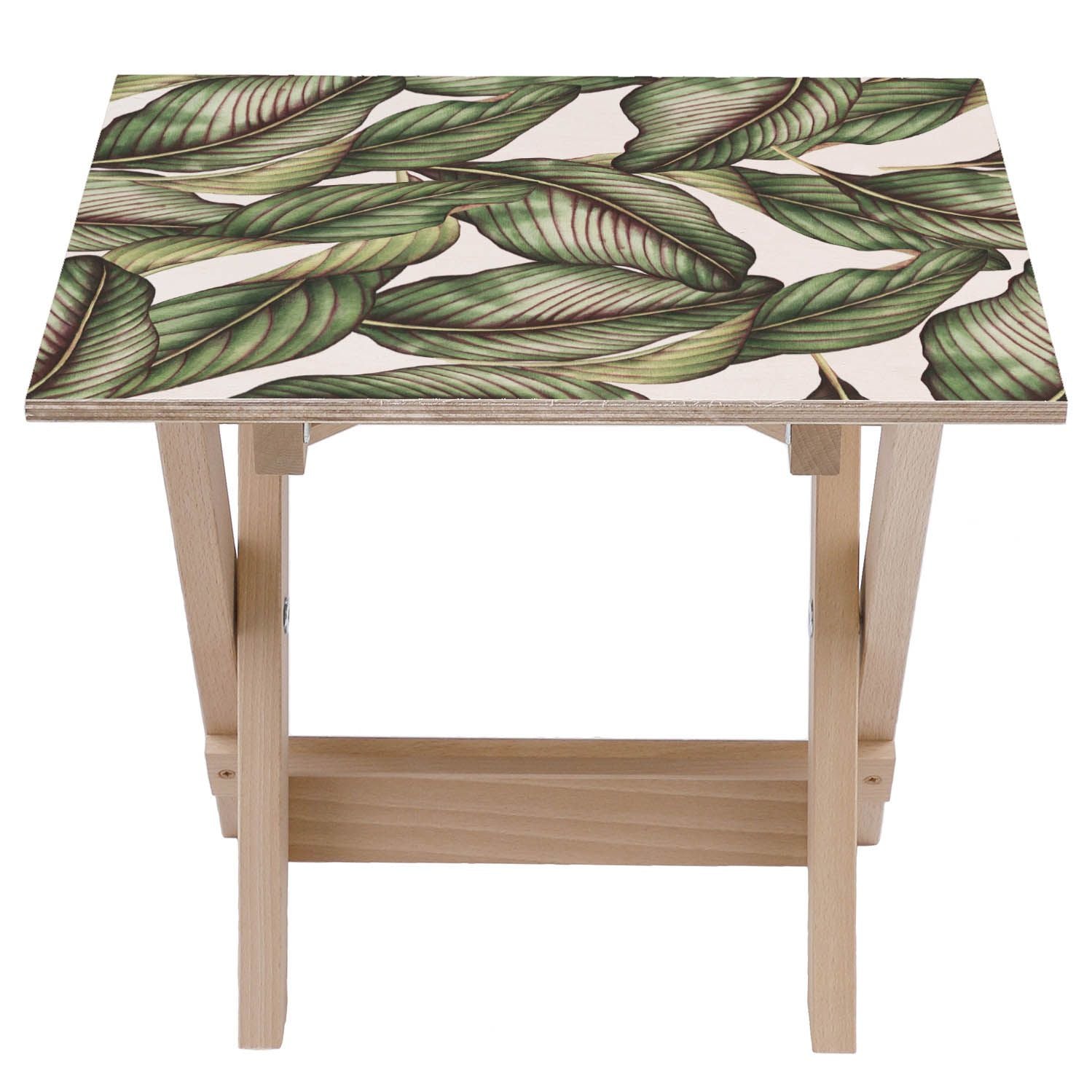 Wooden Table Retro Tropical Leaves-50x50 CM