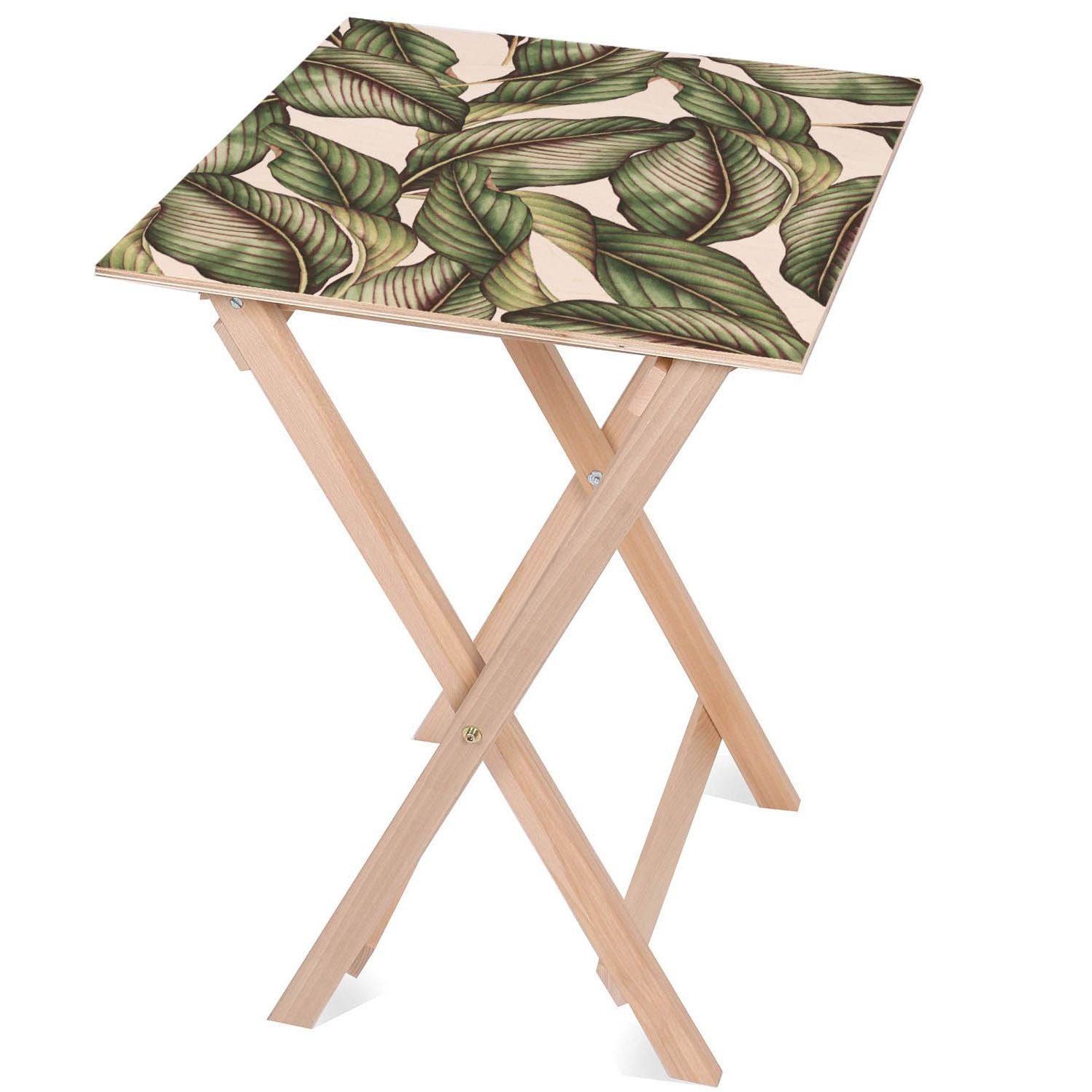 Wooden Table Retro Tropical Leaves-50x50 CM