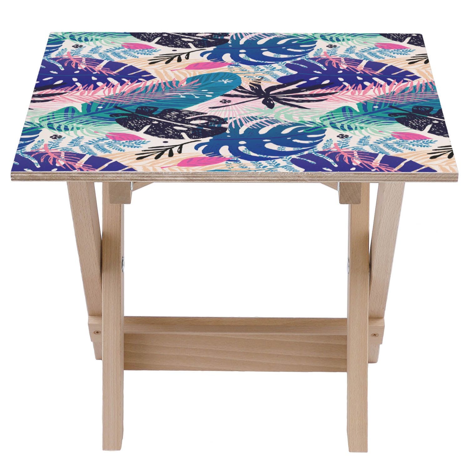 Wooden Table Tropical Leaves Art-50x50 CM