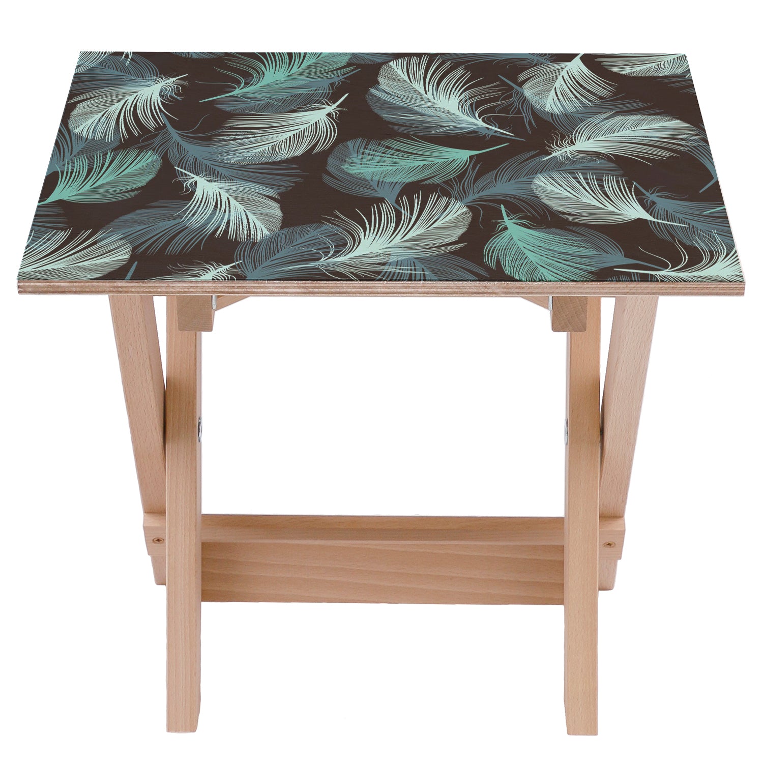 Wooden Table Turquoise Feathers-30x40 CM