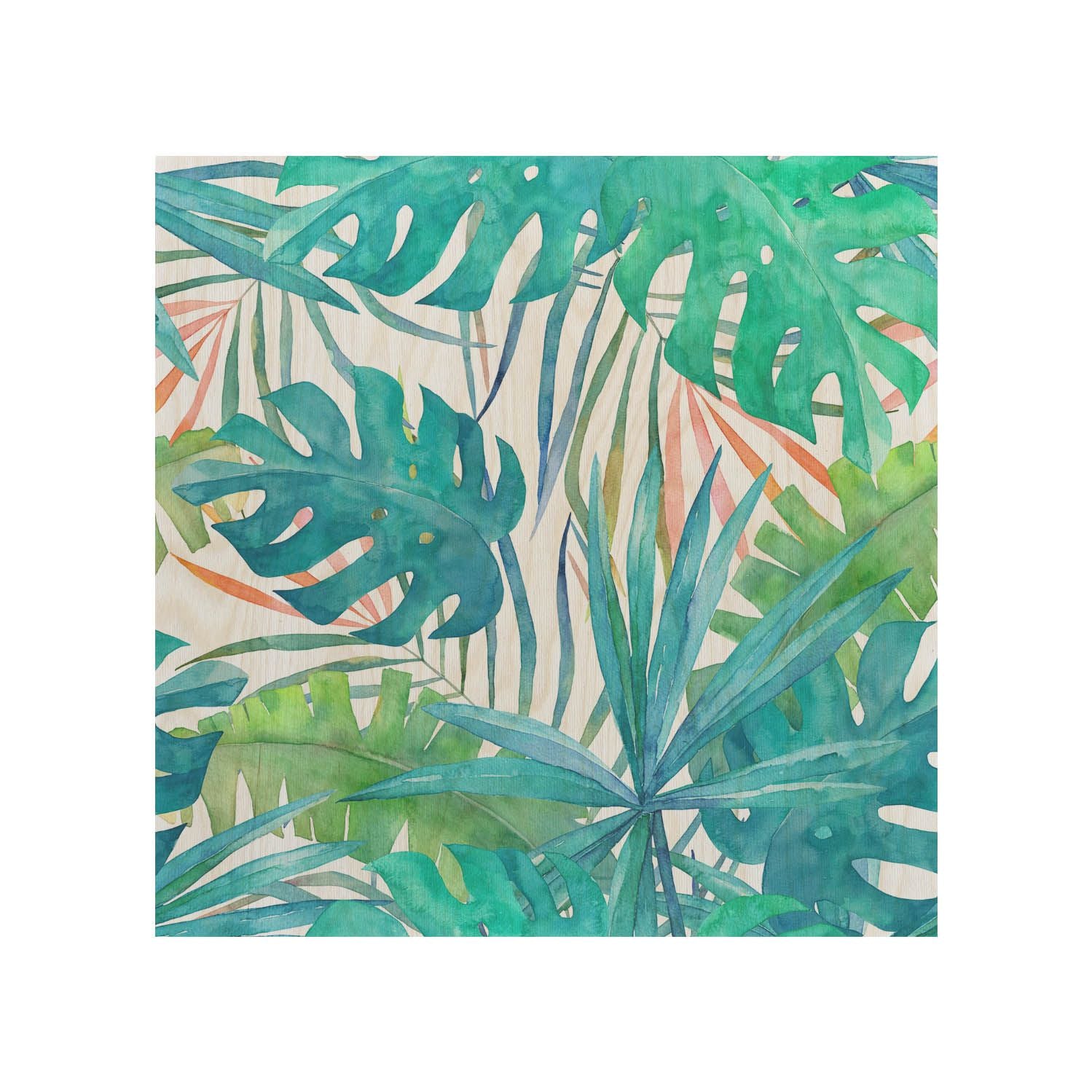 Wooden Table Watercolor Leaves-30x40 CM