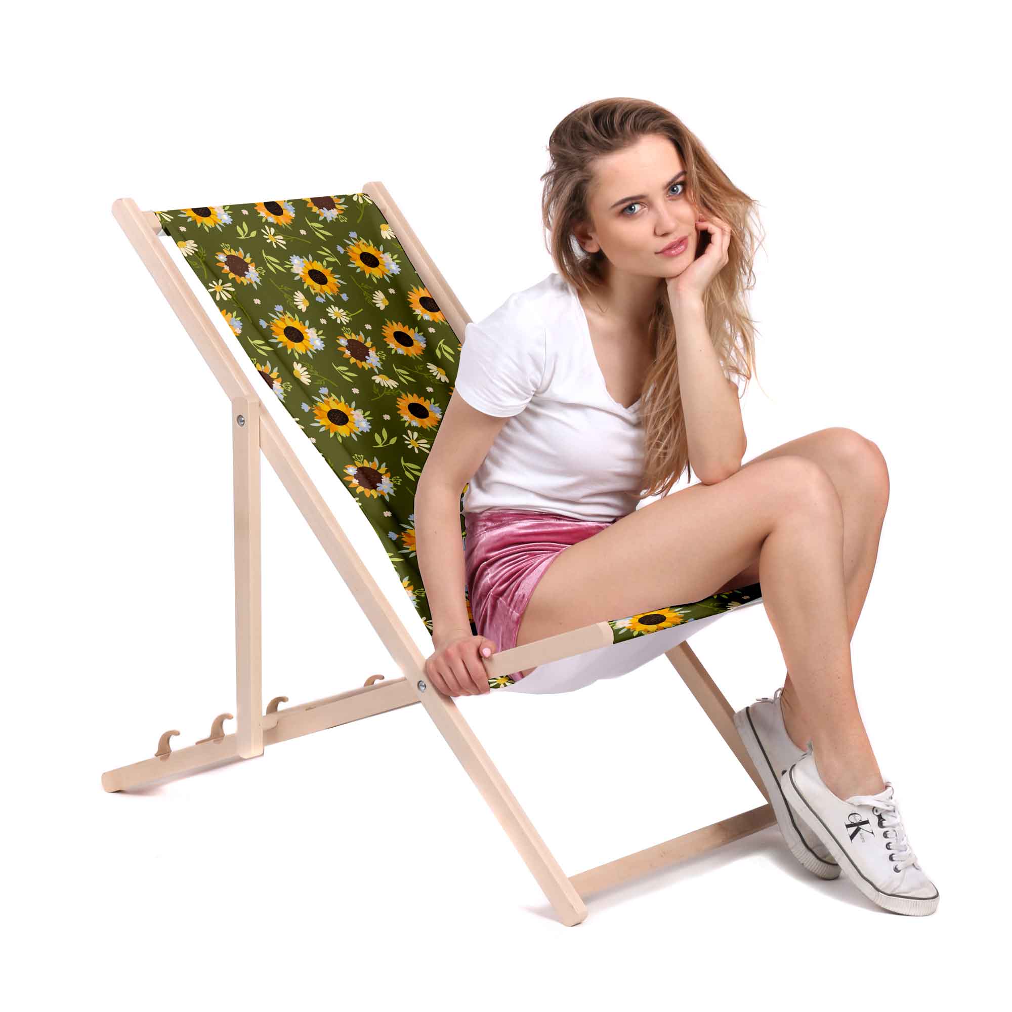 Wooden Deck Chair Sunflowers-M