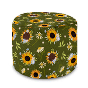 Round Pouf Footstool Sunflowers-Velvet