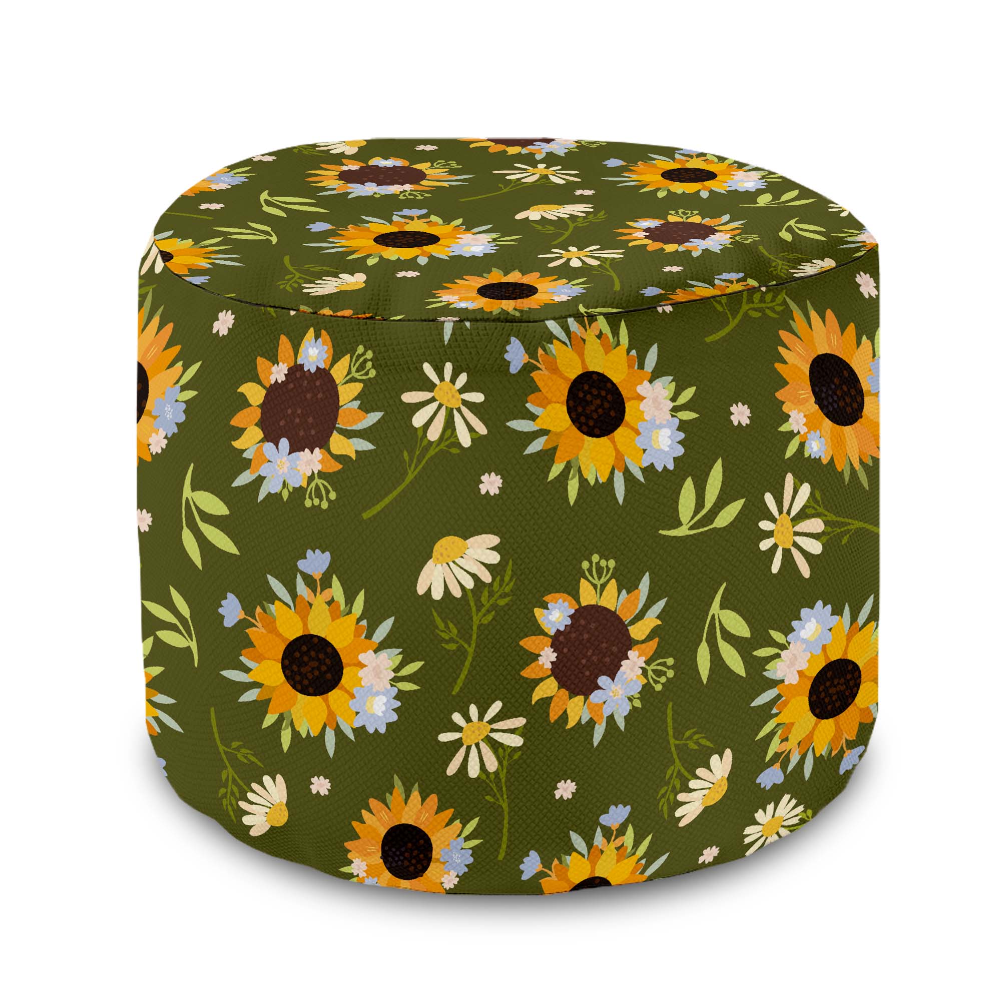 Round Pouf Footstool Sunflowers-Velvet