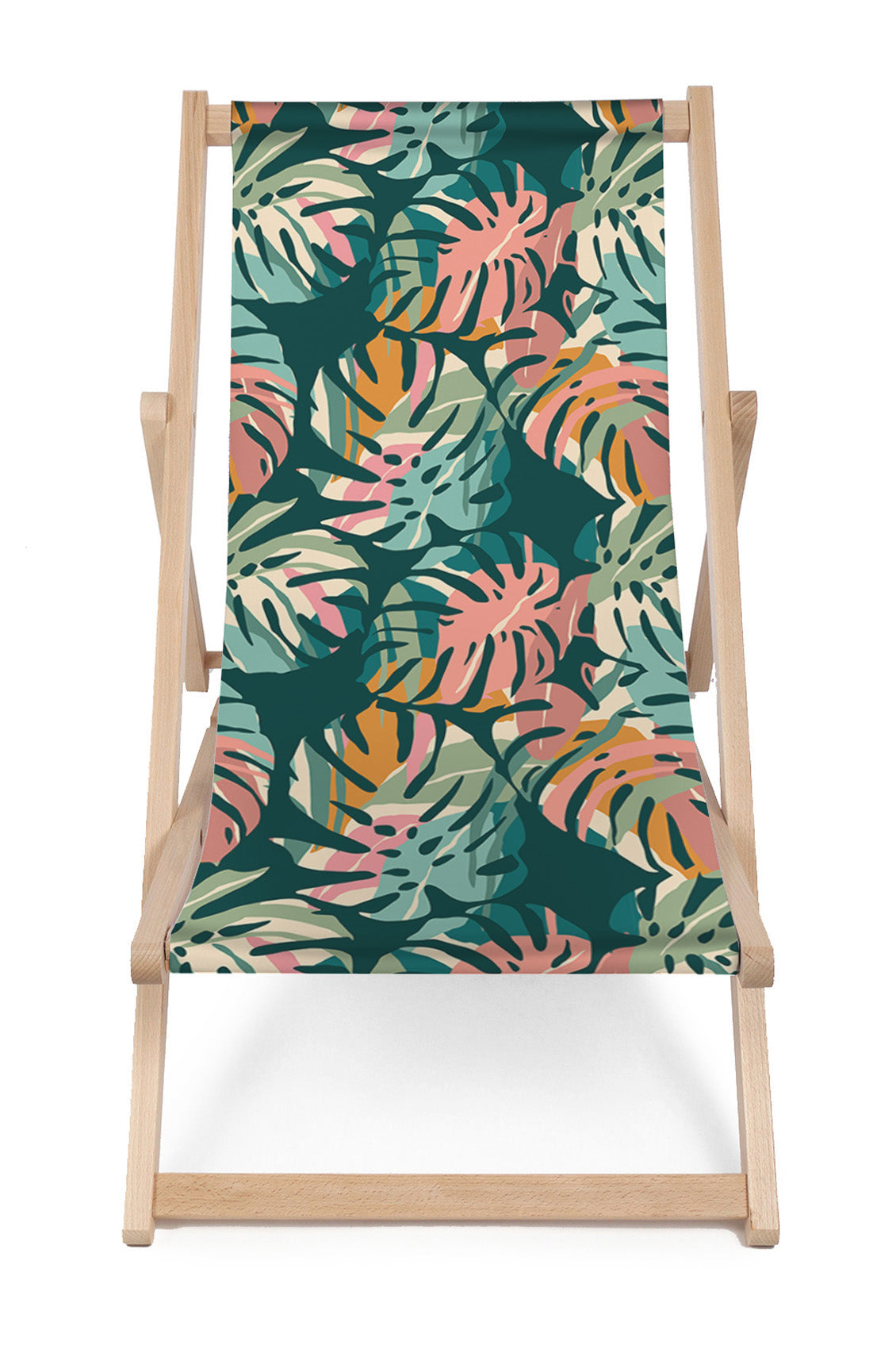 Wooden Deck Chair Tropical Abstract Leaves