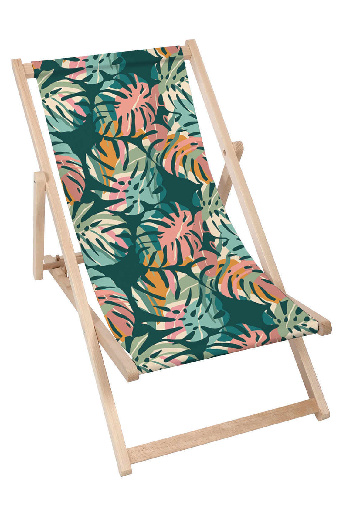 Wooden Deck Chair Tropical Abstract Leaves