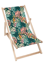 Wooden Deck Chair Tropical Abstract Leaves