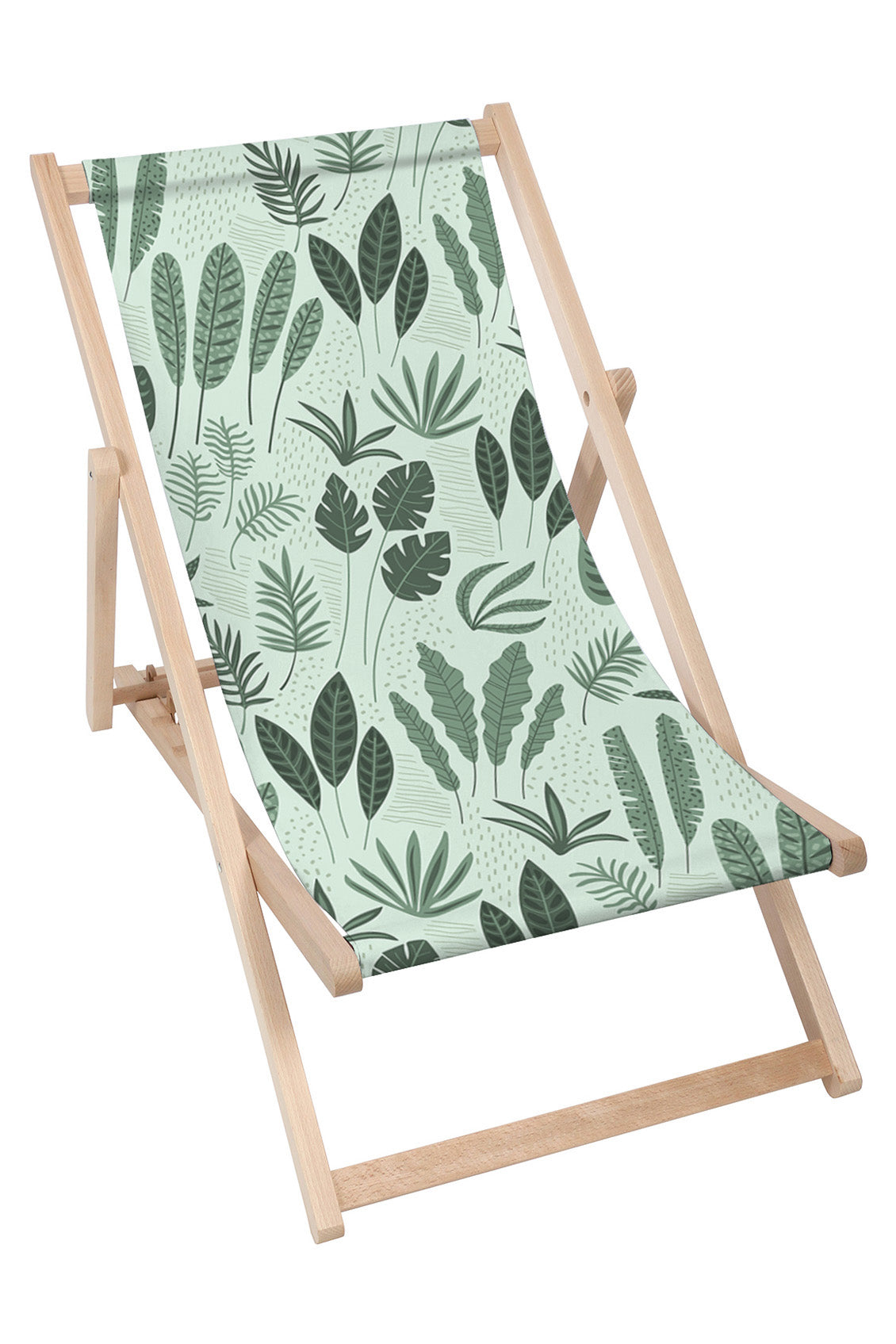 Wooden Deck Chair Tropical Green Leaves