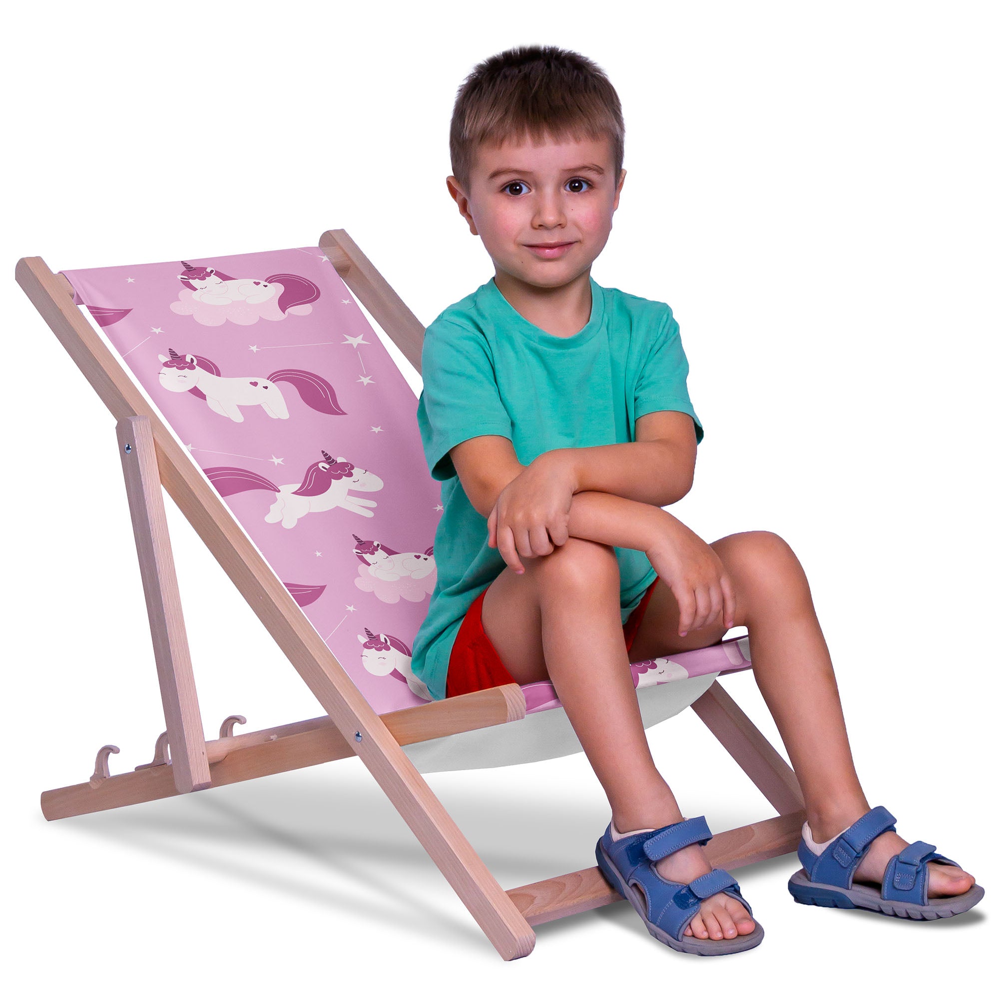 Wooden Deck Chair Unicorns and Clouds
