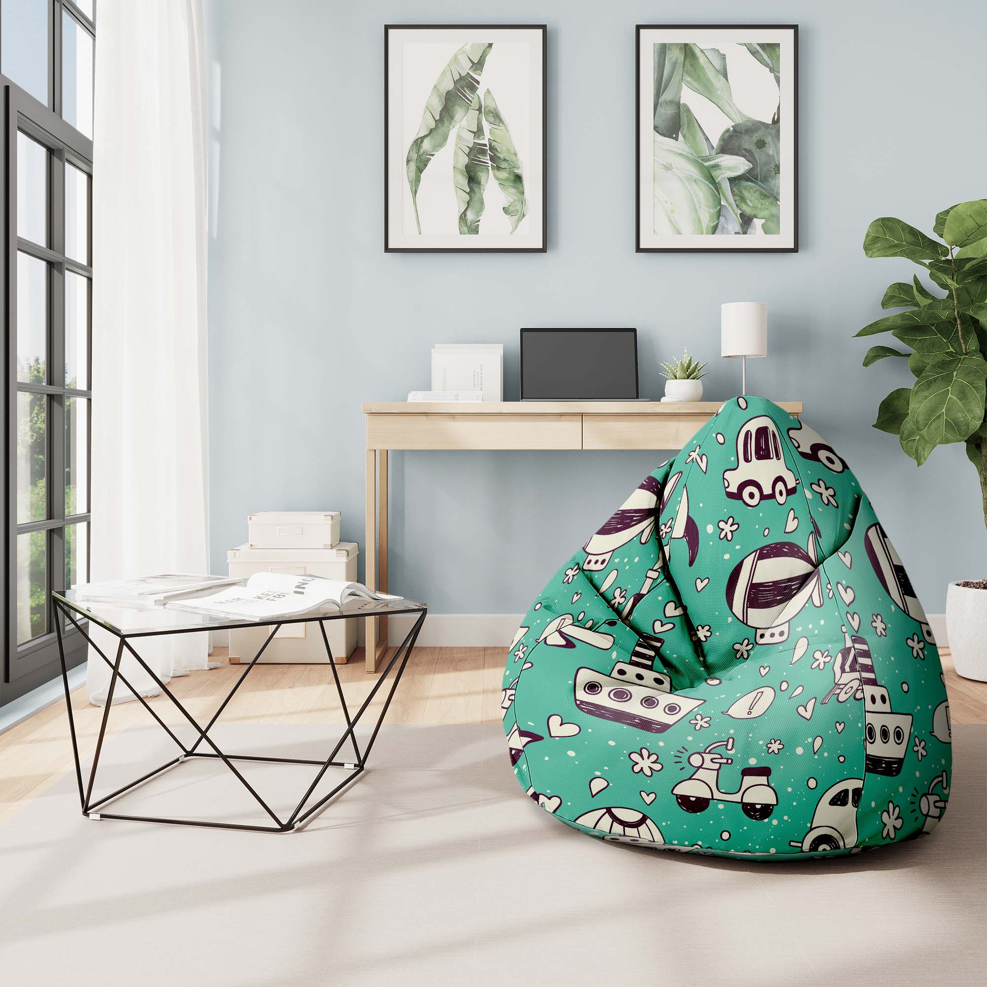 Pearshape Pouf Vintage Cars-S