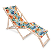 Wooden Deck Chair with Footrest Watercolor Flower Leaves