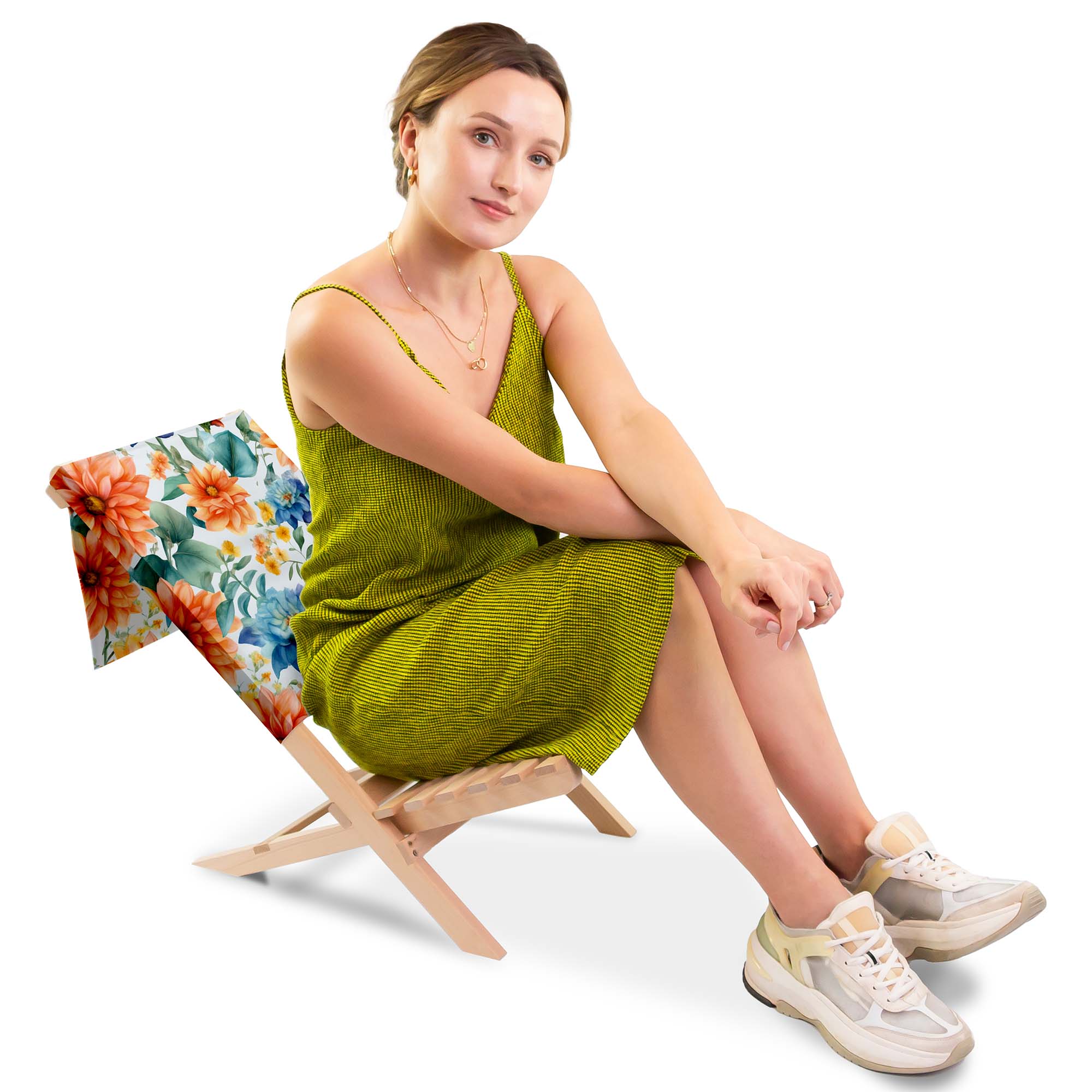 Folding Beach Chair Watercolor Flower Leaves