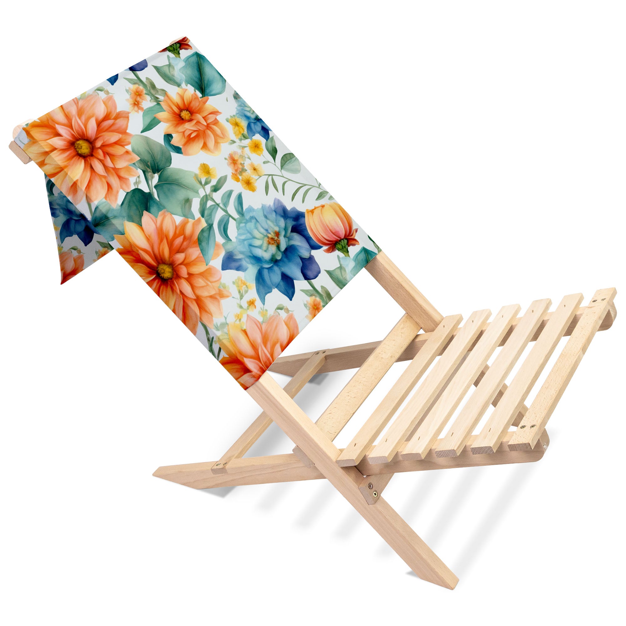 Folding Beach Chair Watercolor Flower Leaves
