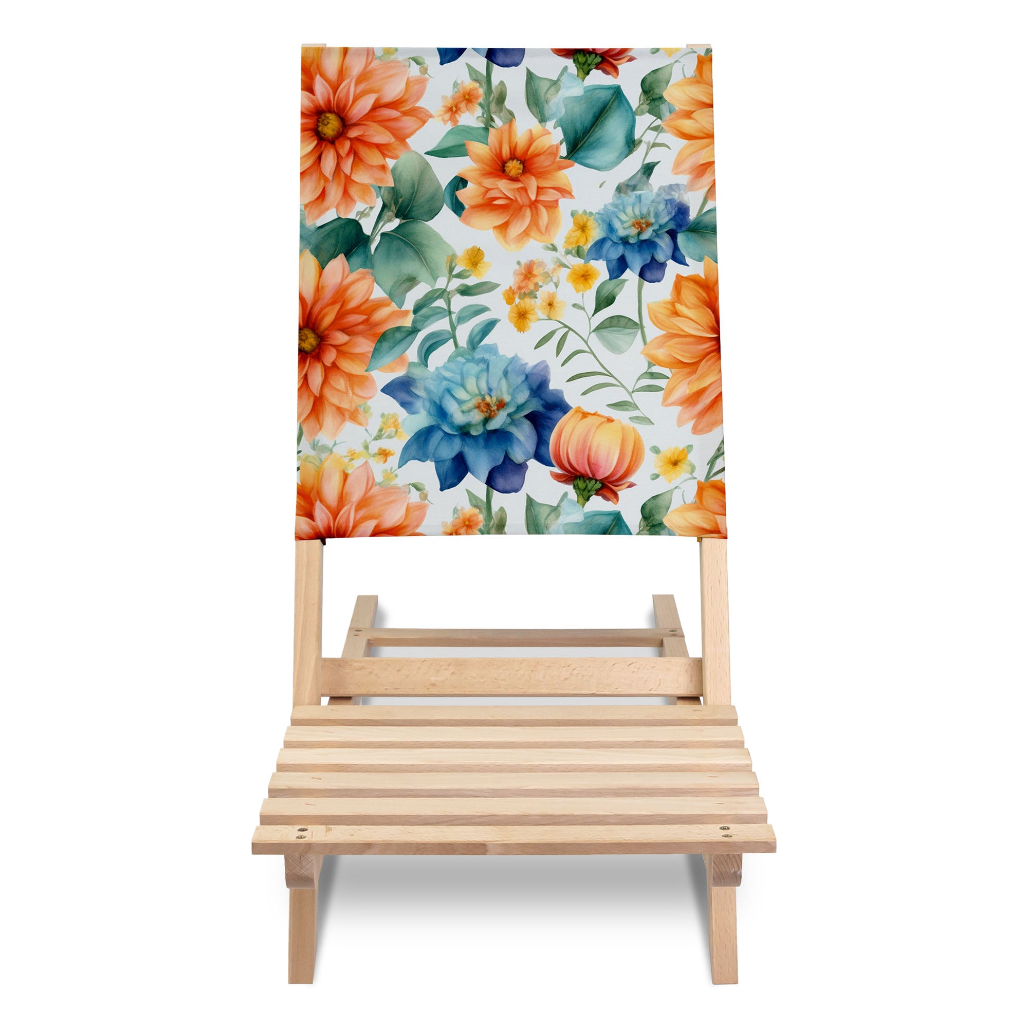 Folding Beach Chair Watercolor Flower Leaves