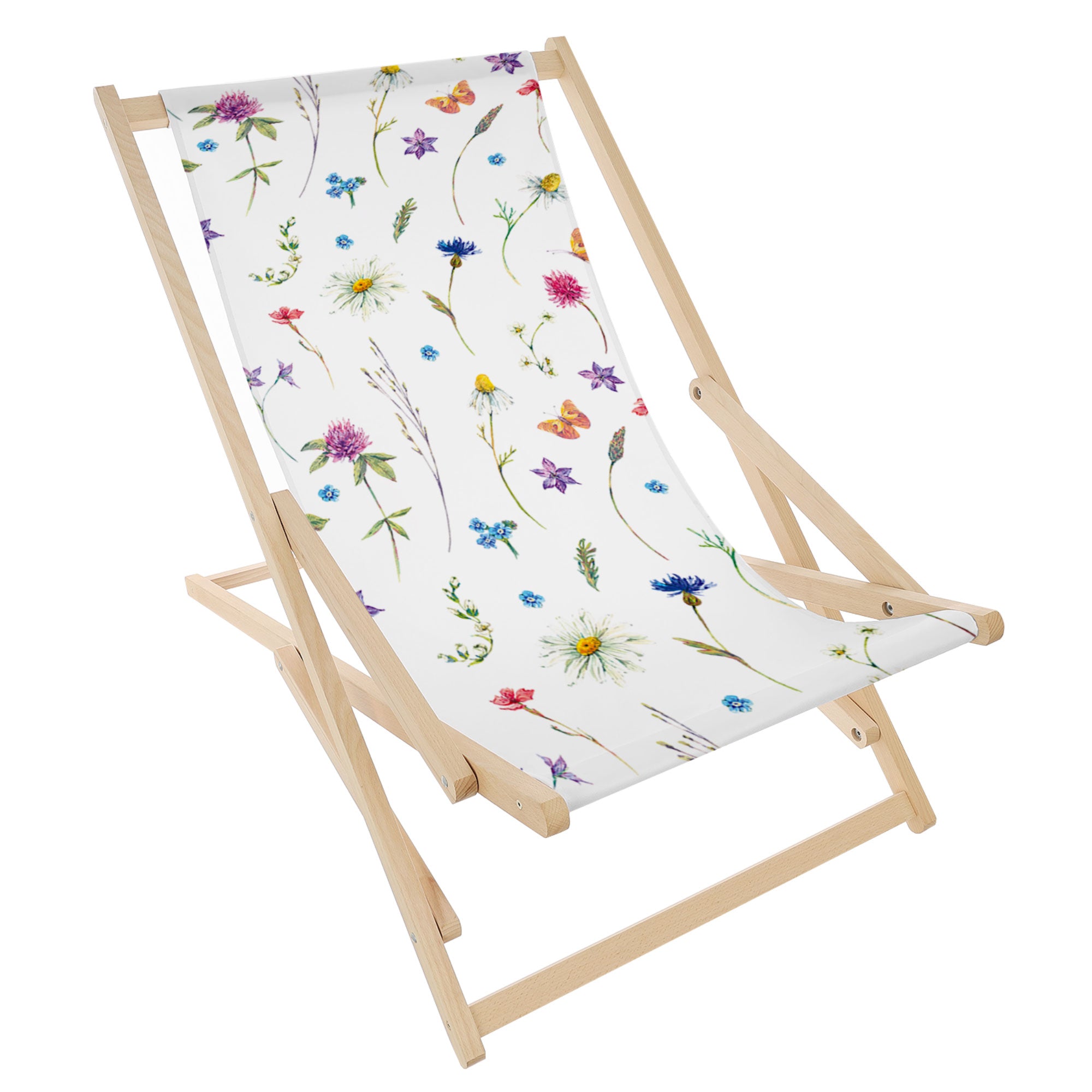 Rocking Deck Chair Watercolor Wild Flowers
