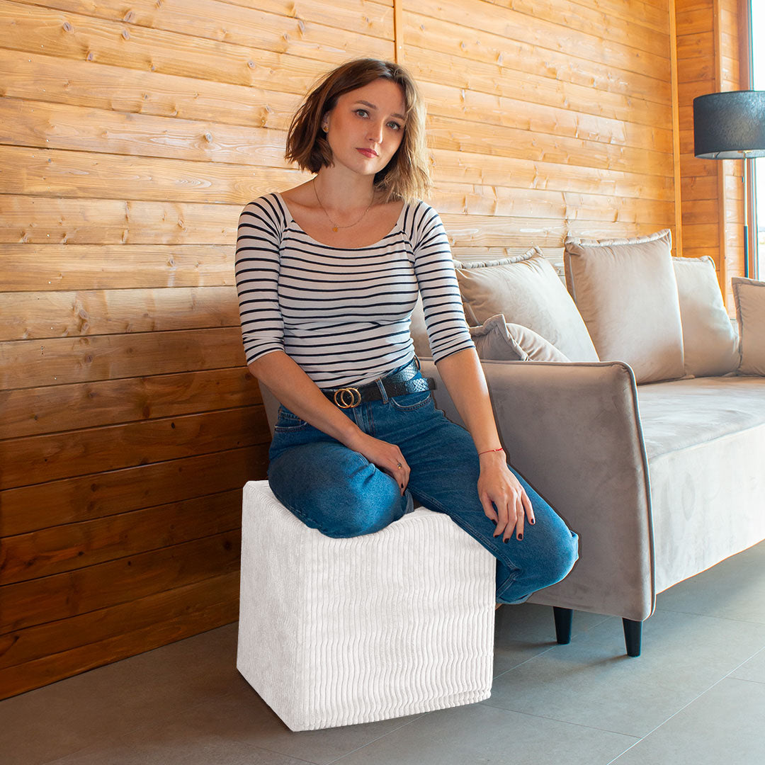 Qubik White Dove Pouf-40x40 cm