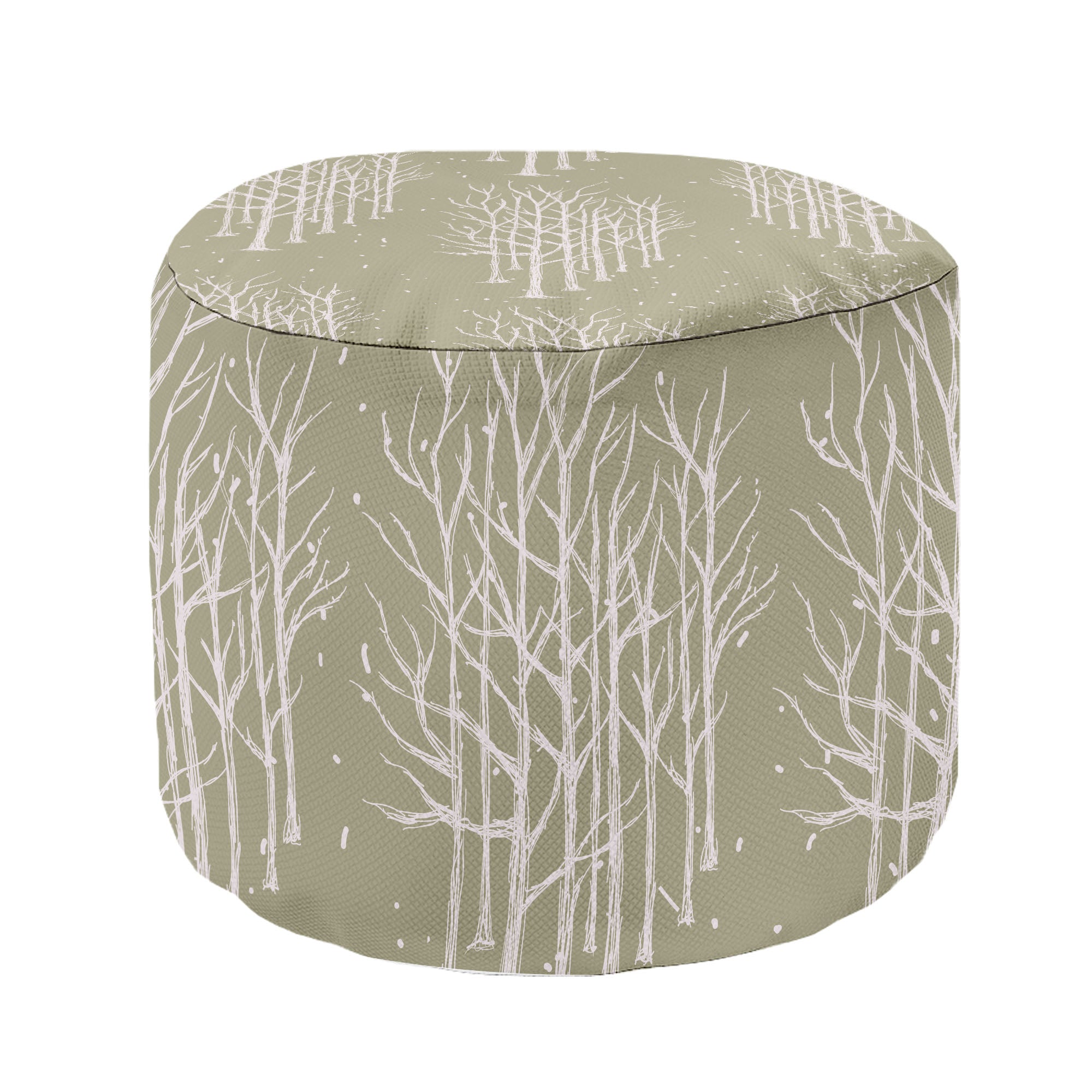 Round Footstool Pouf White Tree