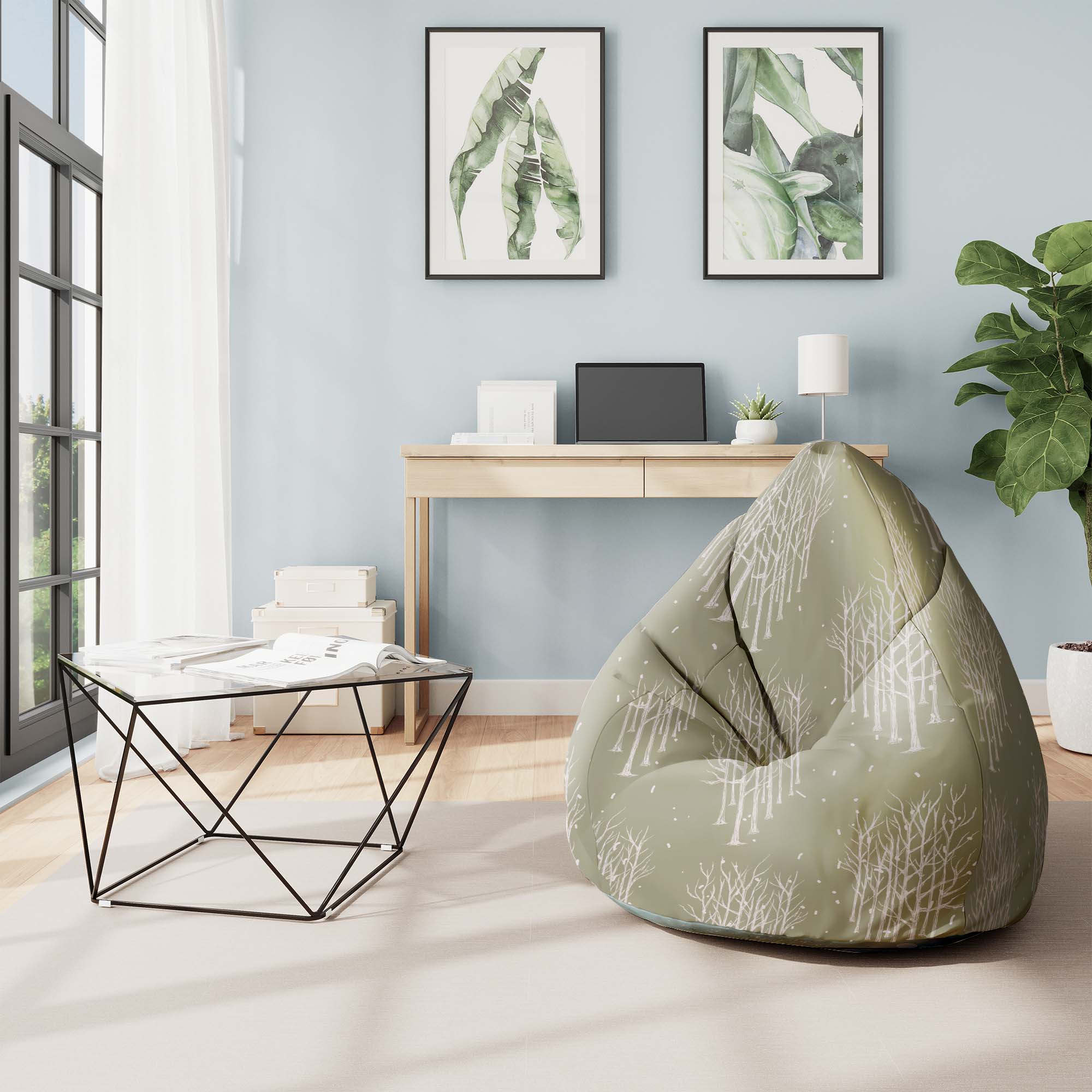 Pearshape Pouf White Tree-Velvet