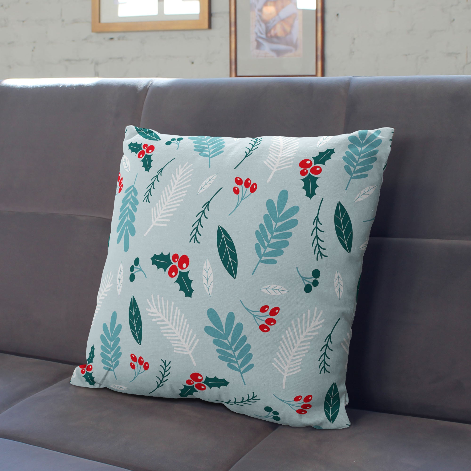 Poduszka Winter Seamless Pattern with Holly Berries