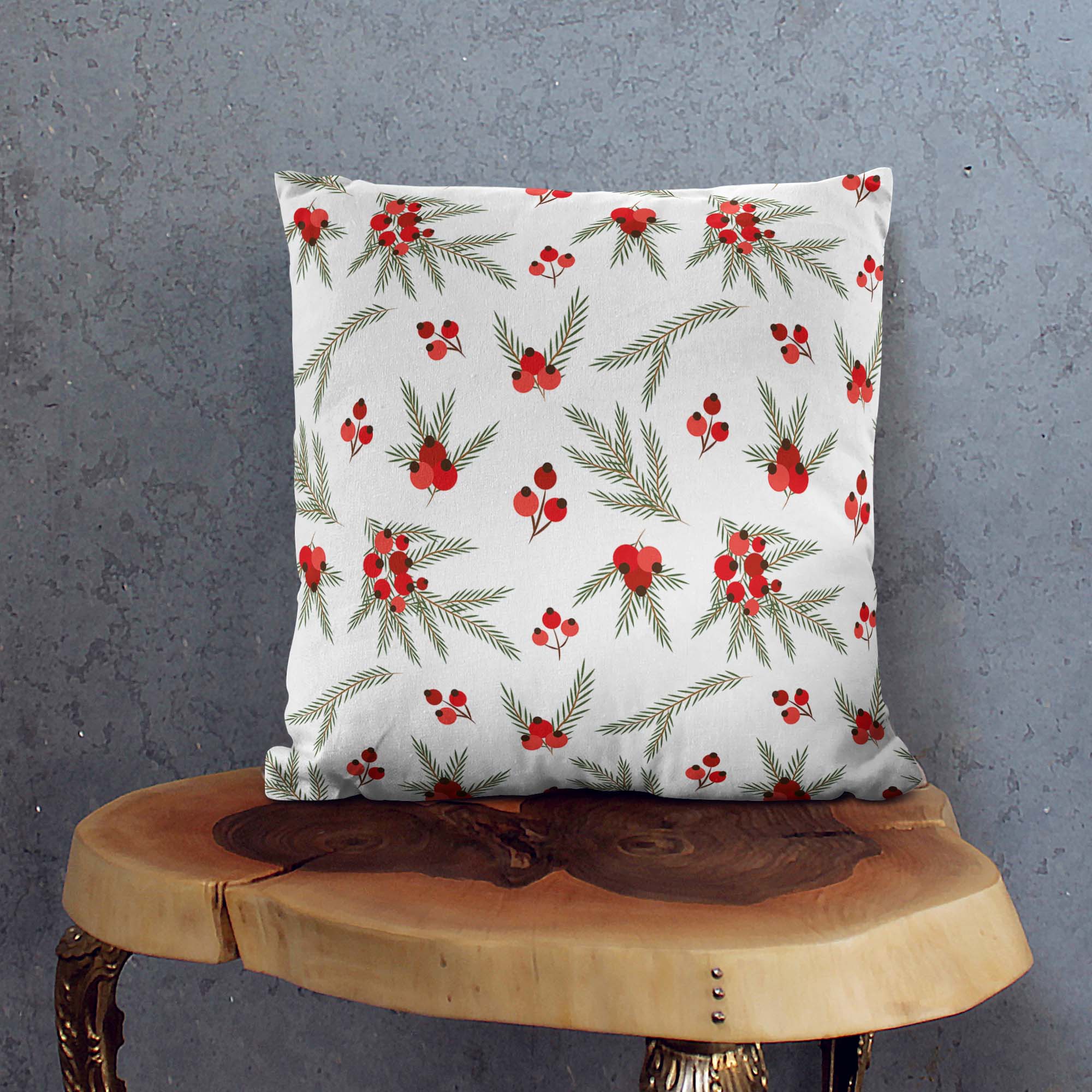 Winter Season Red Berries Velvet Pillow