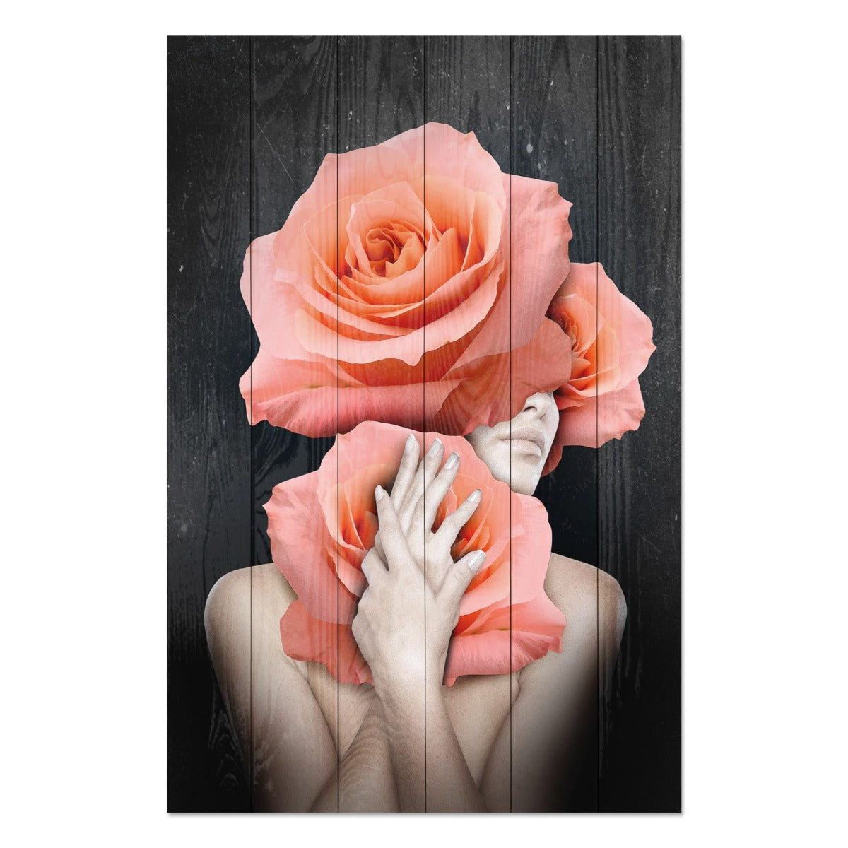 Bild Holz Frau umarmt Blumen