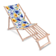 Wooden Deck Chair with Wooden Footrest Yellow and Blue