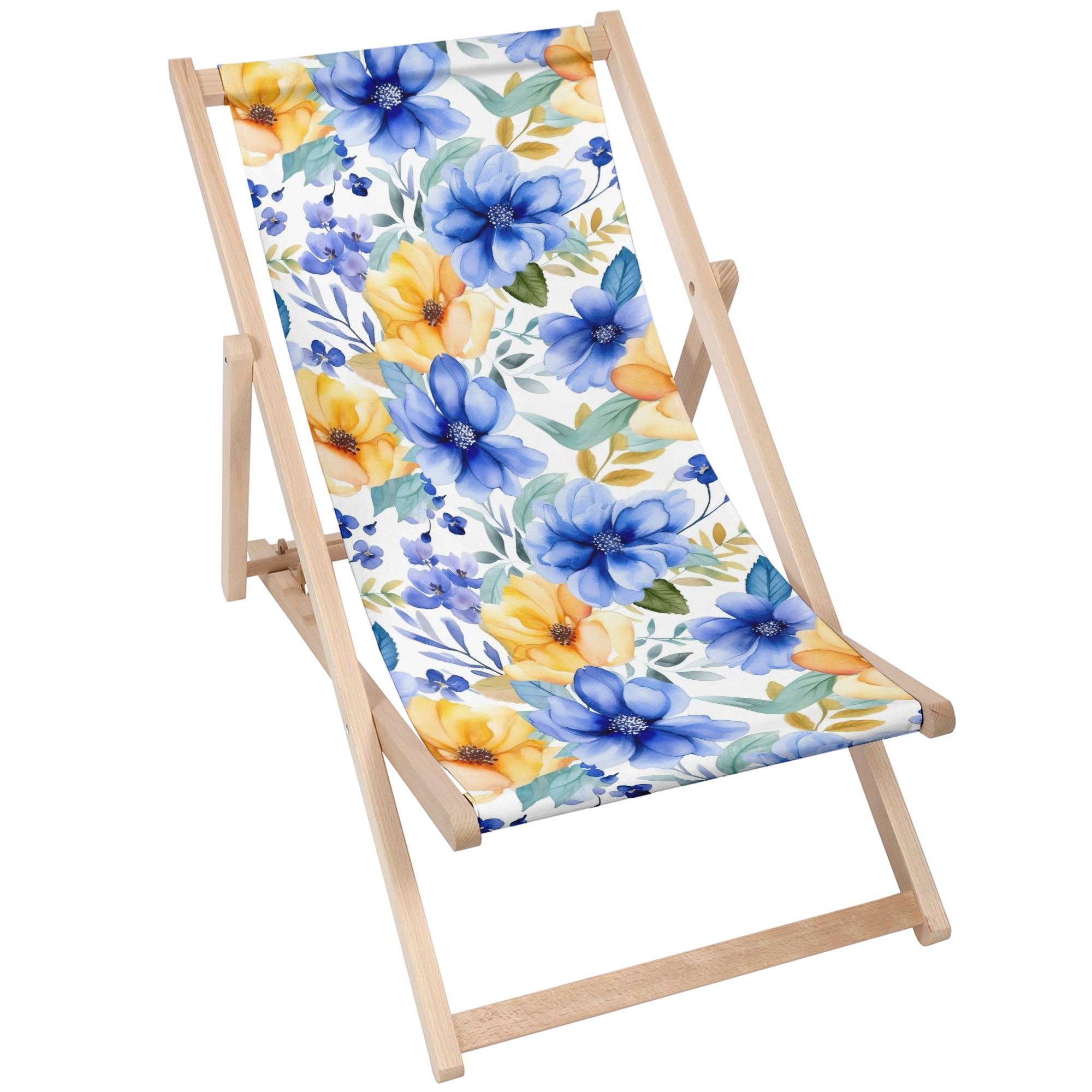 Wooden Deck Chair Yellow and Blue Flowers