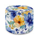 Runder Hocker Fußhocker Gelbe und blaue Blumen-Oxford