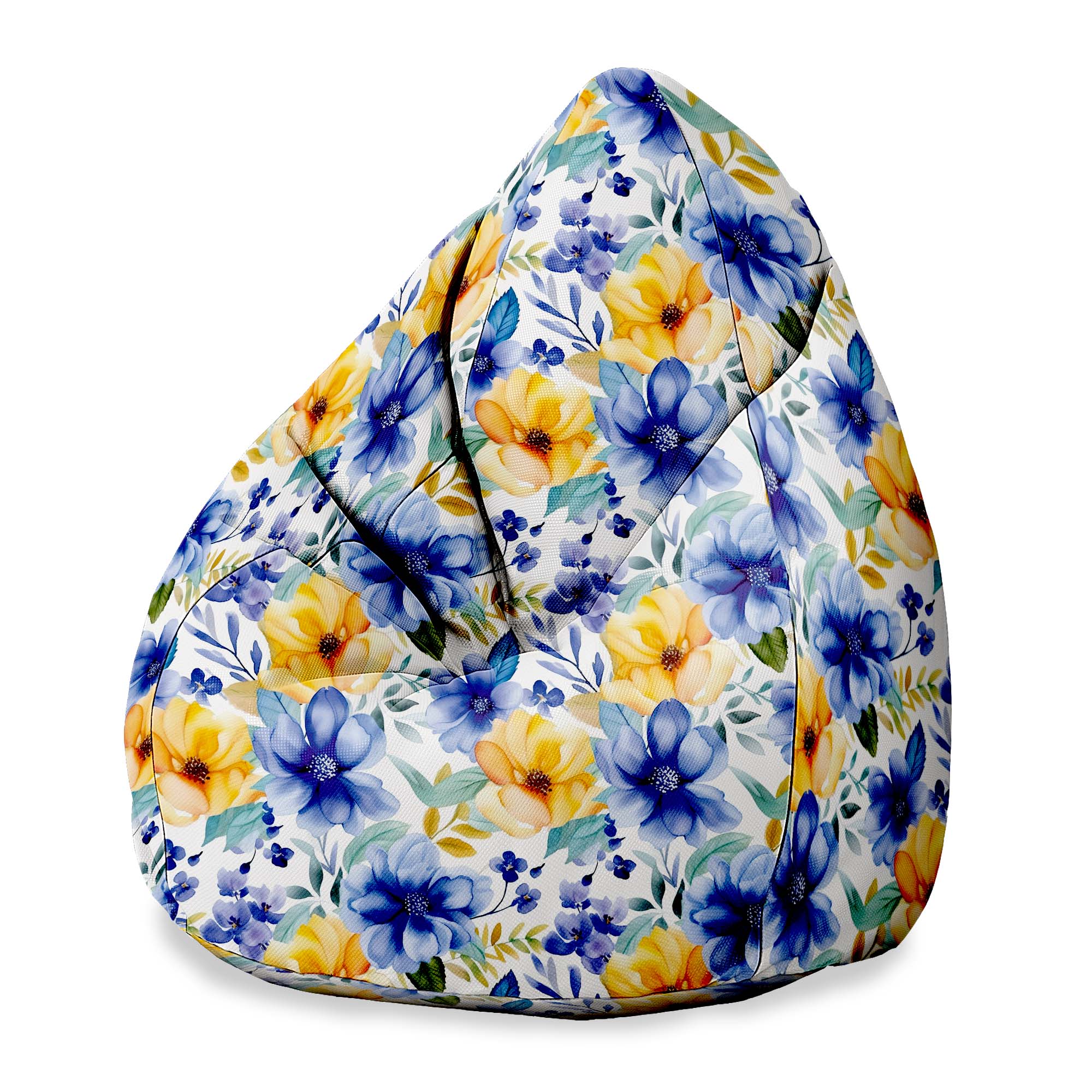 Puf Birnenform Gelb und blaue Blumen-S-Oxford