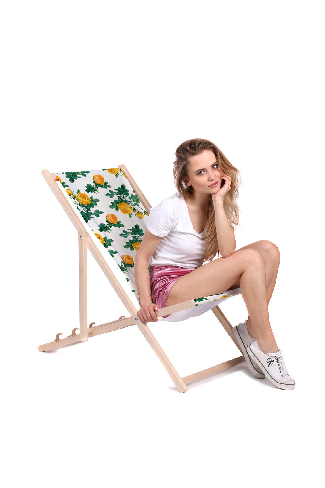 Wooden Deck Chair Yellow Roses