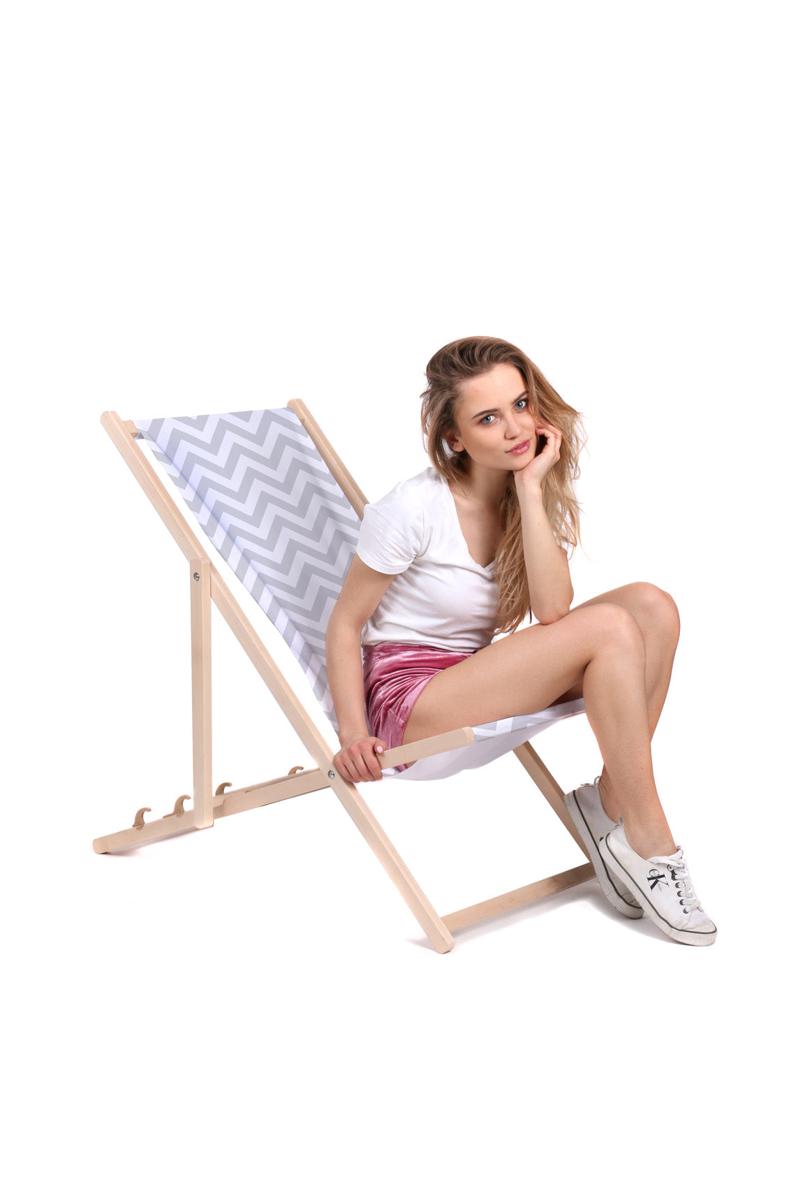 Wooden Deck Chair Zig Zag Grey
